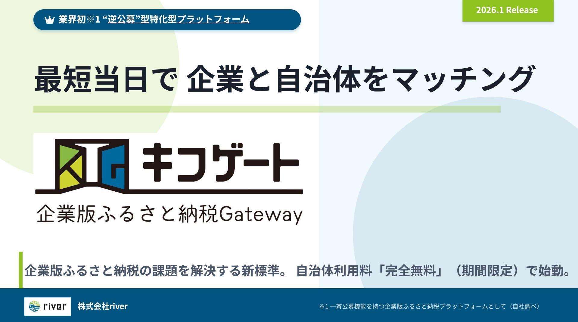 【企業版ふるさと納税 業界初】"企業からの逆公募"に特化したプラットフォーム『キフゲート』1月始動